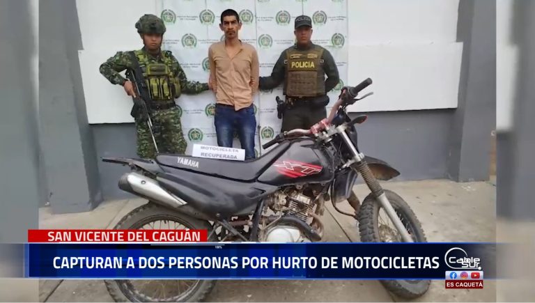 En un operativo contra el hurto de motocicletas, la Policía Nacional logró la captura de dos personas en San Vicente del Caguán.