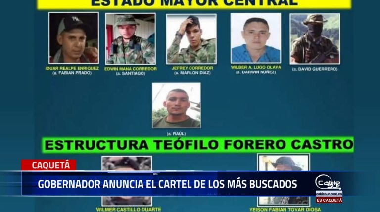 El gobernador Luis Francisco Ruiz Aguilar anuncia el cartel de los más buscados en Caquetá y presenta las recompensas para quienes brinden información que ayude a su captura.