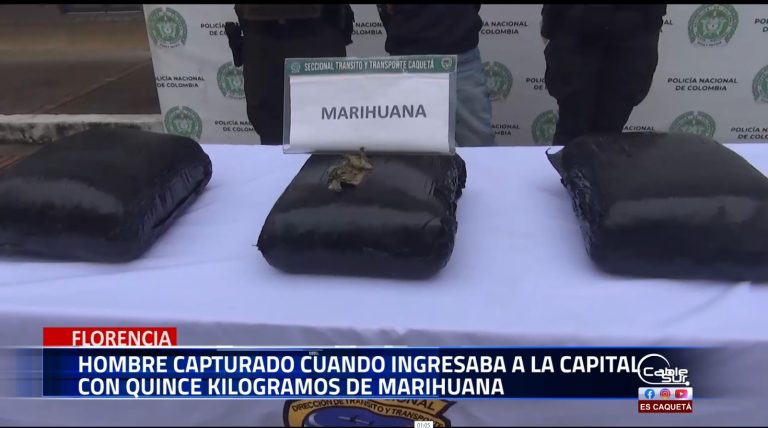 La Policía Nacional propinó un contundente golpe al tráfico de estupefacientes en el departamento del Caquetá, con la captura de un hombre que transportaba 15 kilogramos de marihuana en una motocicleta en la vía Suaza – Florencia.