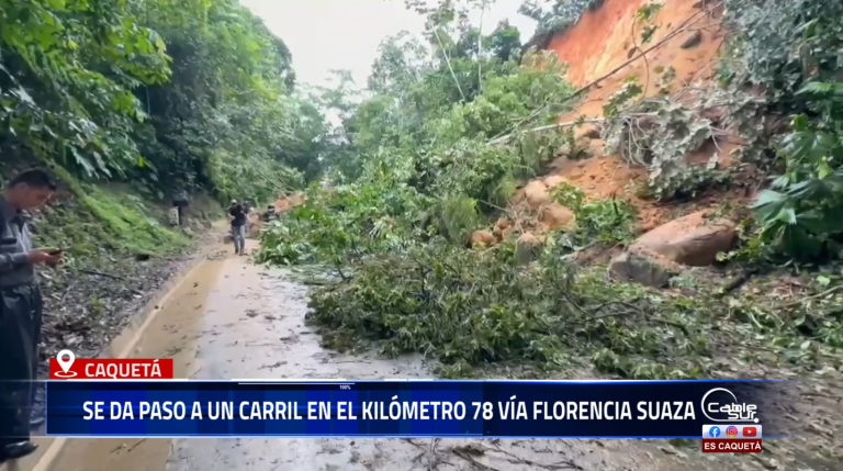 La Seccional de Tránsito y Transporte del Departamento de Policía Caquetá informa que, debido a la fuerte temporada de lluvias que afecta a la región, la vía Florencia – Suaza presenta cierre total a la altura del kilómetro 78.