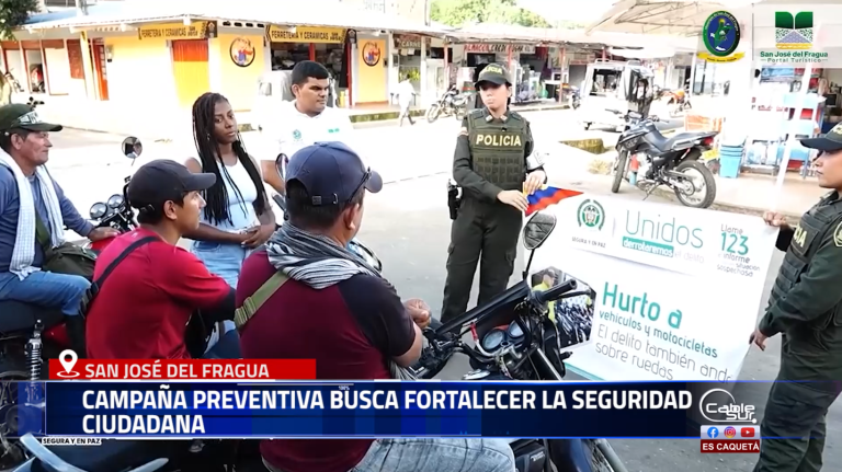 La Alcaldía de San José del Fragua, en coordinación con la Policía Nacional, adelantó una jornada de sensibilización orientada a prevenir el hurto y otros delitos que afectan la convivencia.