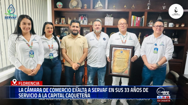 En el marco de la conmemoración del aniversario 33 de la Empresa de Servicios de Florencia SERVAF S.A. E.S.P., la Cámara de Comercio de Florencia para el Caquetá otorgó un reconocimiento a la entidad por su destacado compromiso institucional y su valioso aporte al desarrollo sostenible del municipio.