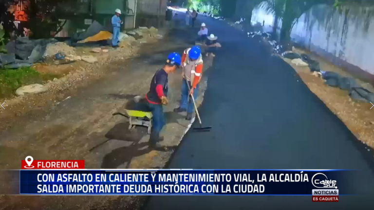 La Alcaldía de Florencia avanza en la recuperación de la malla vial urbana, con obras de pavimentación en asfalto caliente en sectores como el antiguo Centro Piloto, Juan XXIII y la calle 18, entre carreras 10 y 11.