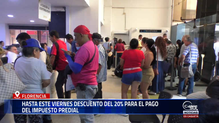 La Alcaldía de Florencia recordó a los contribuyentes que hasta este viernes se mantendrá vigente el descuento del 20 % en el pago del impuesto predial, un beneficio que contribuye directamente a la financiación de obras de infraestructura y movilidad en la capital.