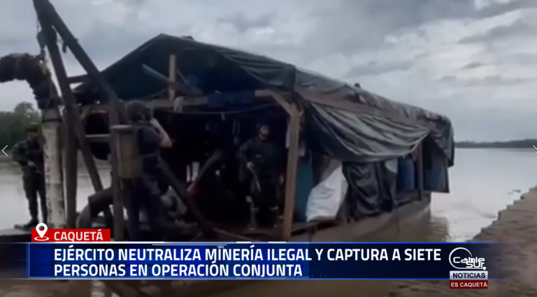 Una operación interinstitucional en los municipios de Curillo y Solita permitió la destrucción de maquinaria utilizada para la explotación ilícita de oro de aluvión y la captura de siete personas vinculadas a estas actividades.