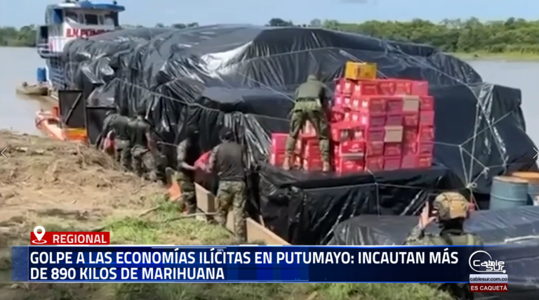 Una operación conjunta entre Ejército, Policía y Fuerza Naval permitió la incautación de cerca de 895 kilogramos de marihuana en Puerto Asís, Putumayo, con un valor estimado de 2.800 millones de pesos.