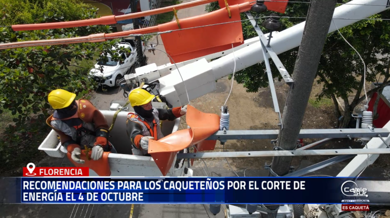 La Empresa ElectroCaquetá S.A. E.S.P. informa a la comunidad caqueteña que el próximo 4 de octubre se realizará un corte de energía programado en algunos sectores del departamento, con el fin de adelantar labores técnicas de mantenimiento y mejora en el servicio.